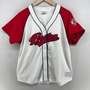 BOSTON RED SOX Jersey XL LADY SLUGGER MLB Baseball 90s Button Up White VTG
